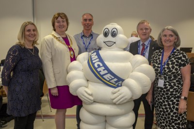 Left to right: Deborah Fitzsimmons (Ballymena Business Centre), Mayor, Cllr. Maureen Morrow (Mayor of Mid and East Antrim Borough), Noel Mulholland (Michelin Development Ballymena), Mike Cole (Head of Public Affairs), Jane Hanna (Young Enterprise NI)